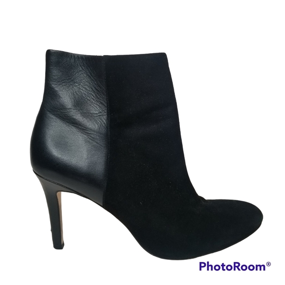 ANN TAYLOR Paulina Suede and Leather Black Booties with Heel - Picture 1 of 8